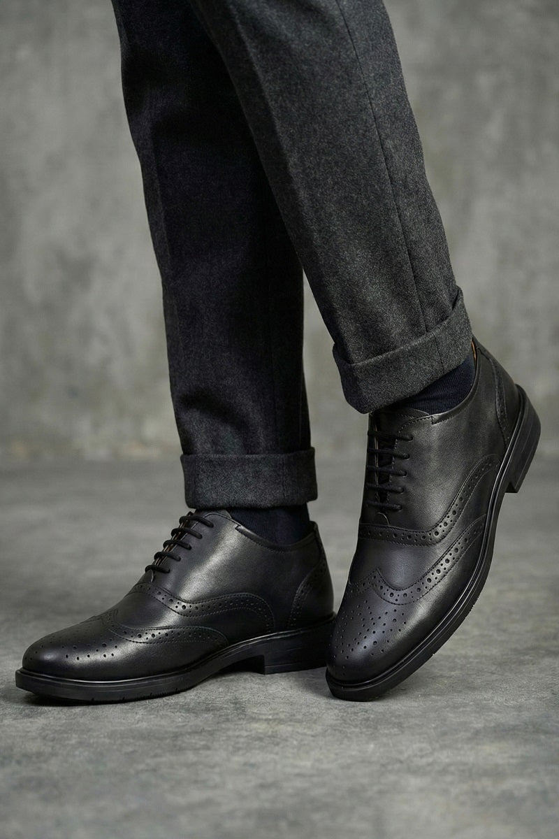 EZRO Men's Black Leather Wingtip Oxford Brogue Shoes