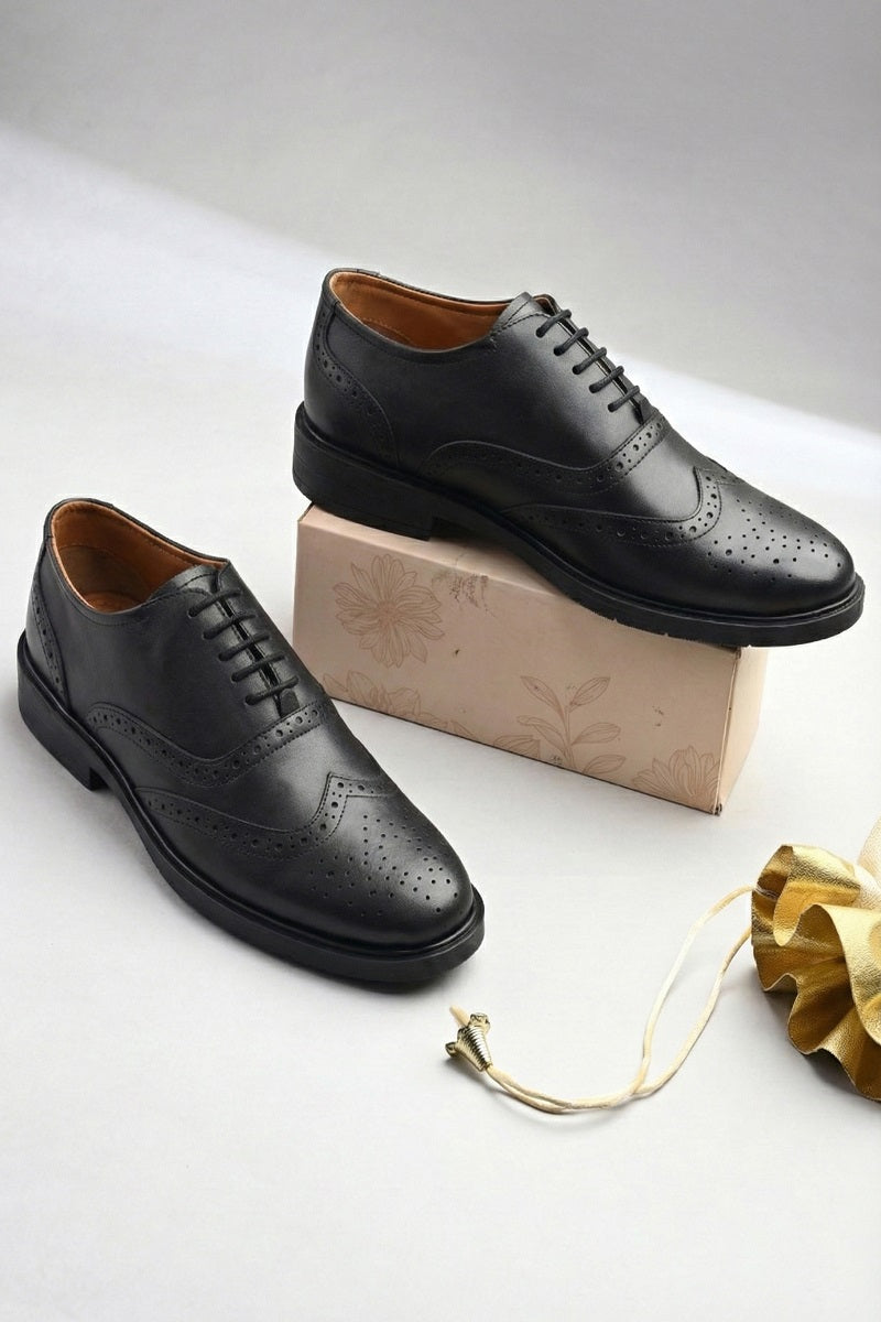EZRO Men's Black Leather Wingtip Oxford Brogue Shoes