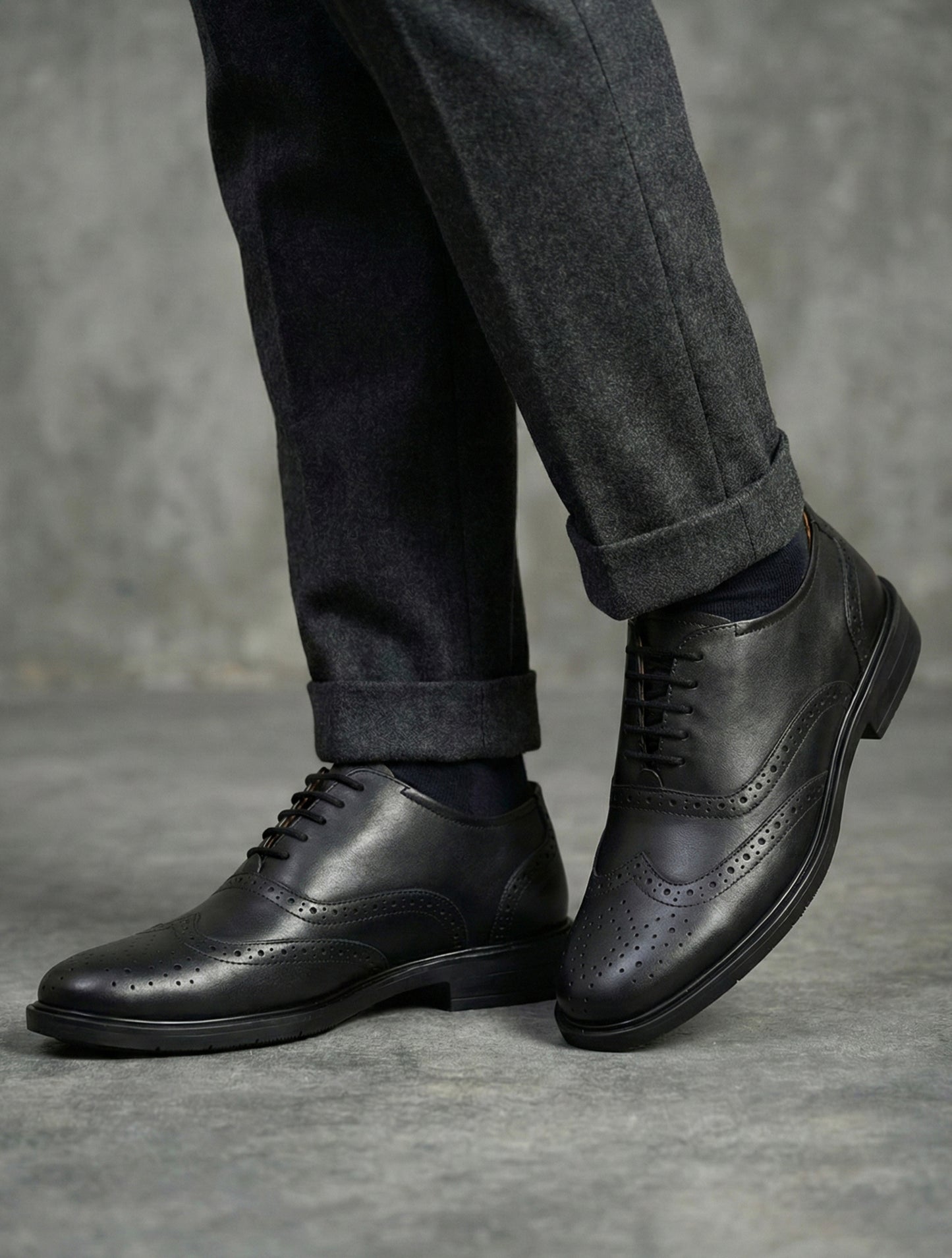 EZRO Men's Black Genuine Leather Oxford Formal Shoes | Premium Wingtip Lace-Up Dress Shoes