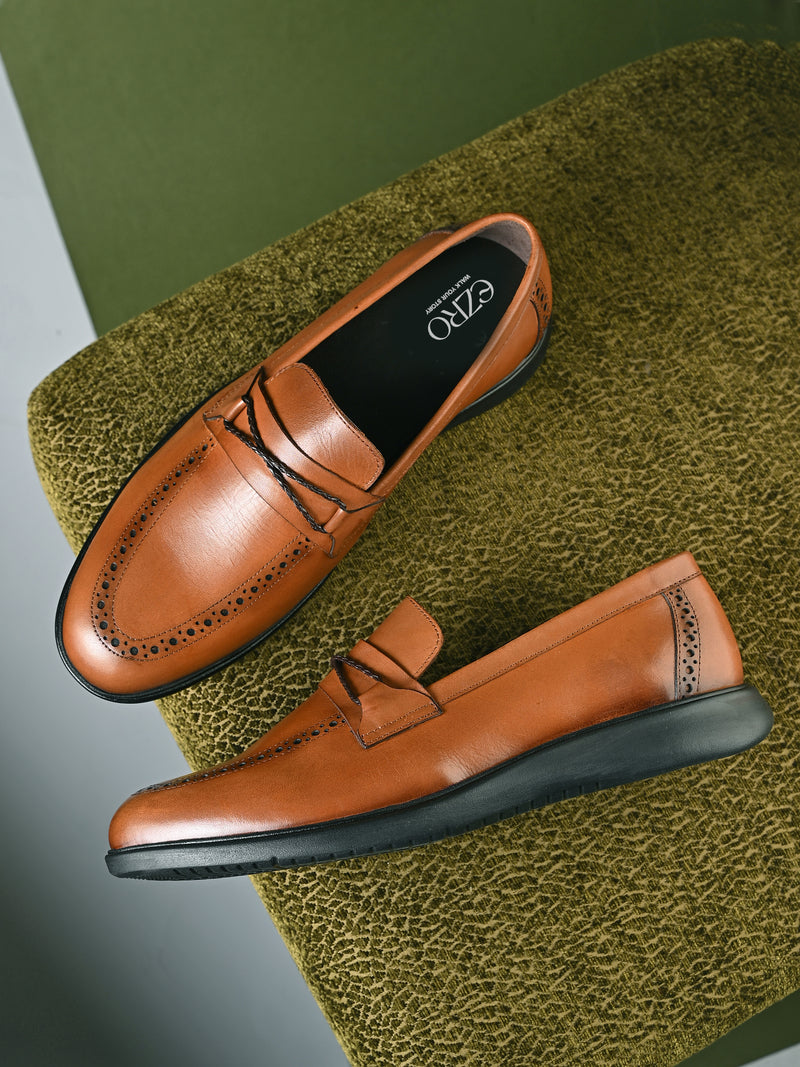 EZRO Men's Premium Tan Loafers | Classic Slip-On Formal & Casual Shoes | Comfortable Everyday Wear