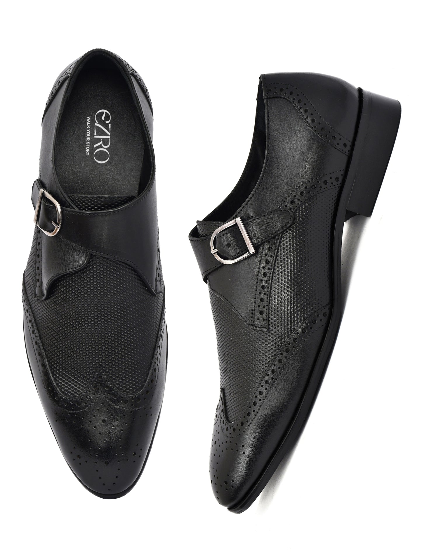 EZRO Men's Black Monk Strap Formal Dress Shoes | Premium Slip-On Business & Party Shoes