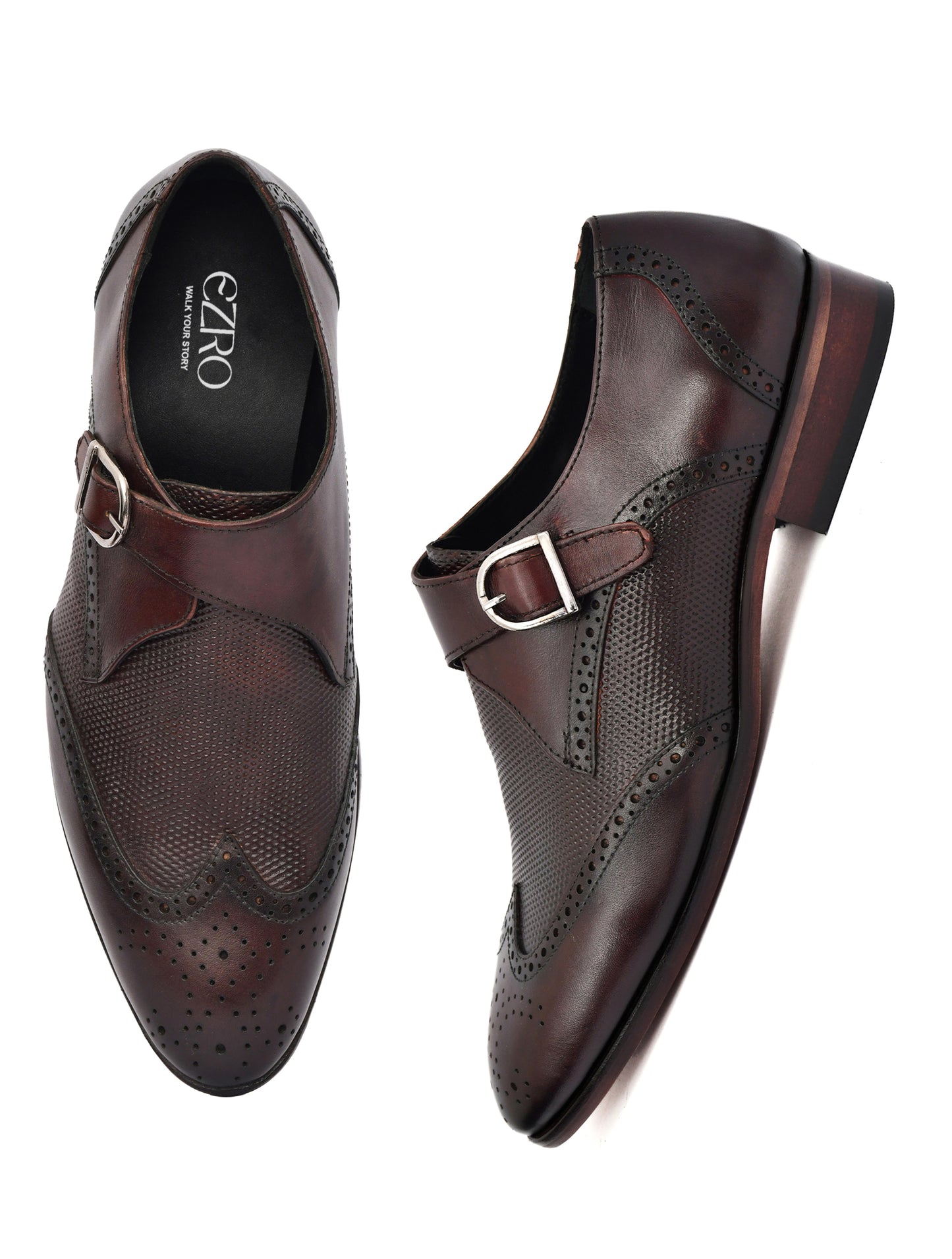 EZRO Men's Wine Monk Strap Formal Dress Shoes | Premium Slip-On Business & Party Shoes