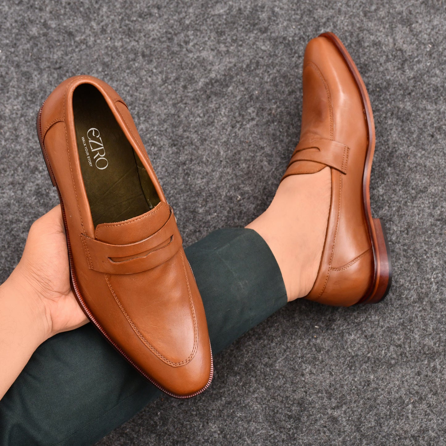 EZRO Men's Premium Tan Formal Loafers | Classic Slip-On Business, Office & Wedding Dress Shoes
