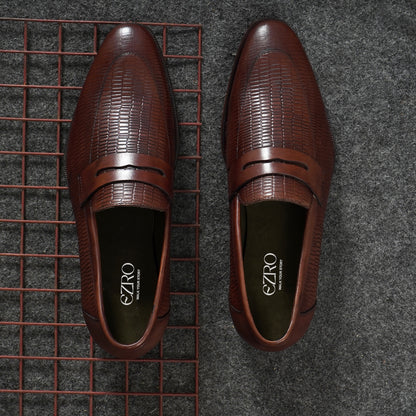 EZRO Men's Premium Blrown Textured Leather Penny Loafers | Slip-On Formal Dress Shoes