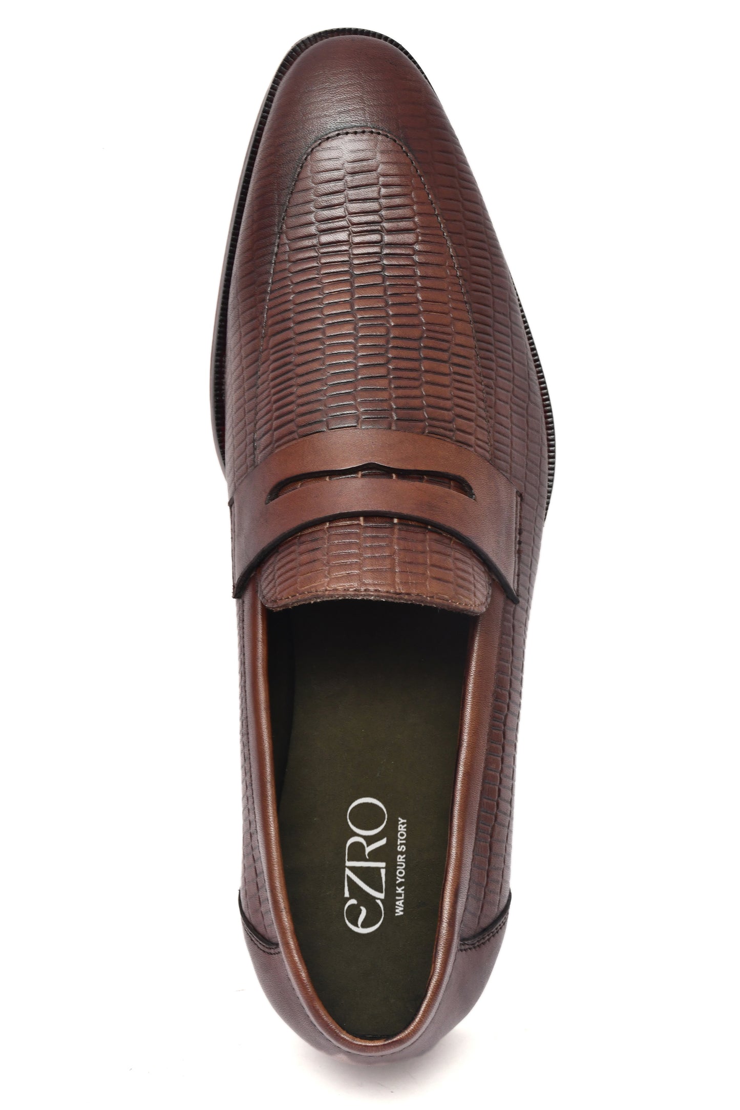 EZRO Men's Premium Blrown Textured Leather Penny Loafers | Slip-On Formal Dress Shoes