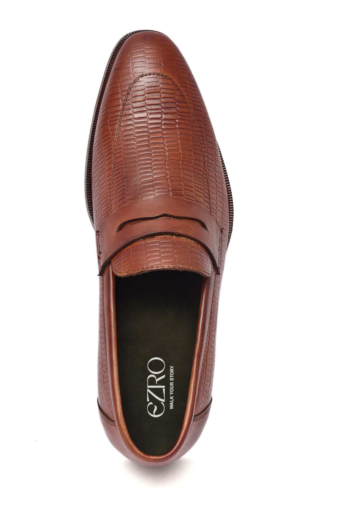 EZRO Men's Premium Tan Textured Leather Penny Loafers | Slip-On Formal Dress Shoes