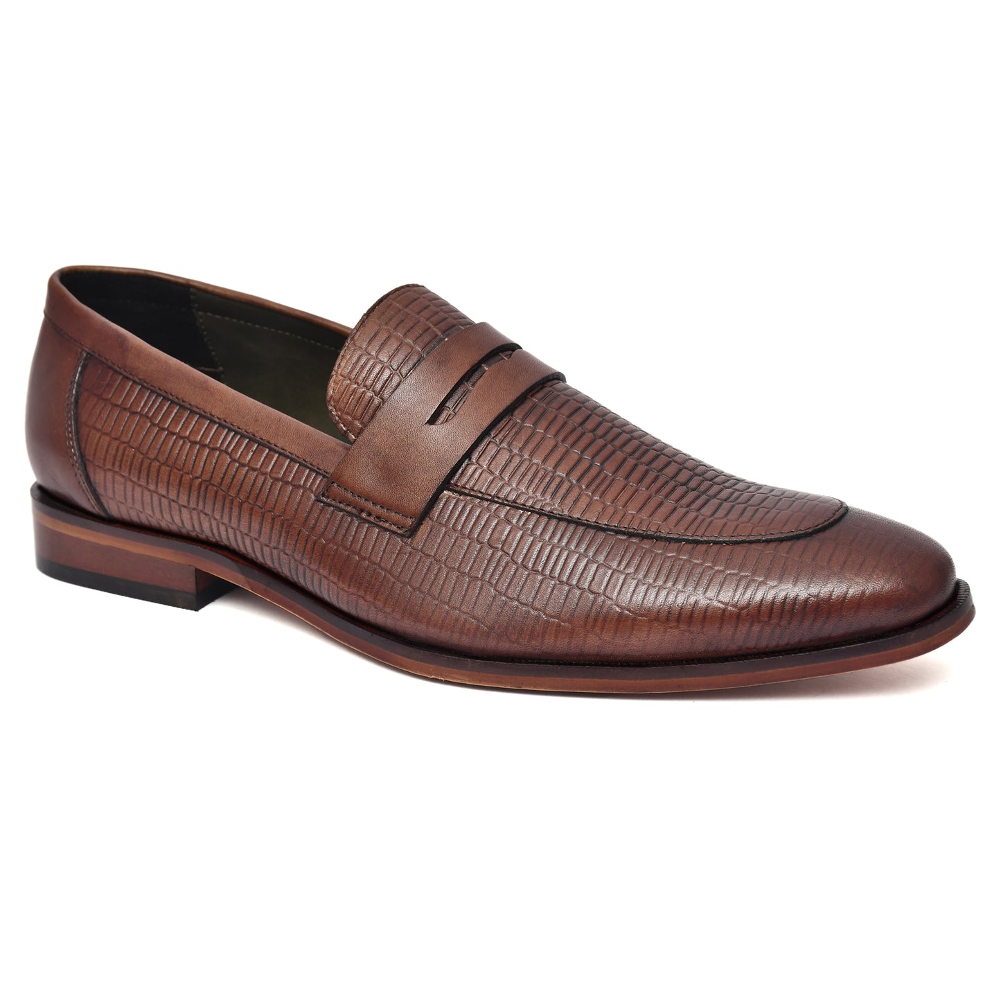 EZRO Men's Premium Blrown Textured Leather Penny Loafers | Slip-On Formal Dress Shoes