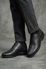 EZRO Men's Black Leather Wingtip Oxford Brogue Shoes
