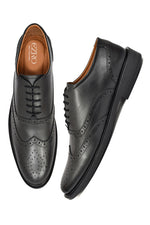 EZRO Men's Black Leather Wingtip Oxford Brogue Shoes