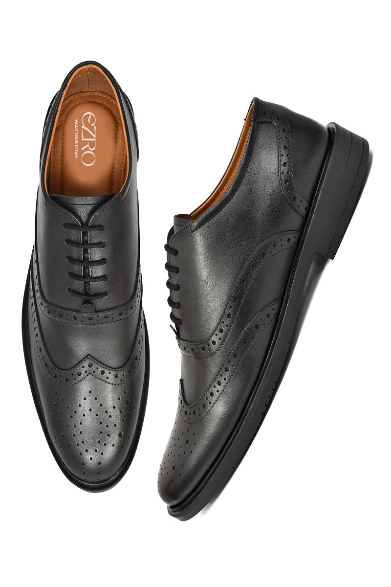 EZRO Men's Black Leather Wingtip Oxford Brogue Shoes