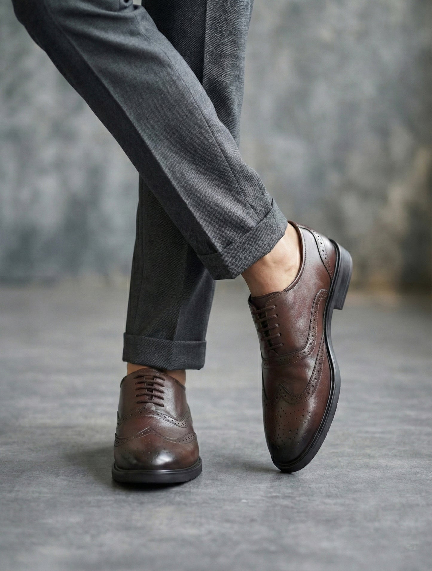 EZRO Premium Brown Leather Brogue Oxford Shoes for Men