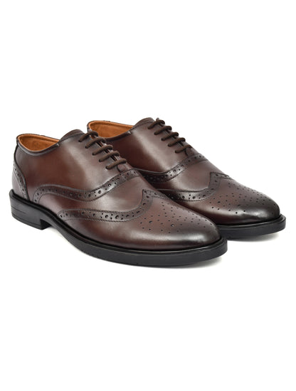 EZRO Premium Brown Leather Brogue Oxford Shoes for Men