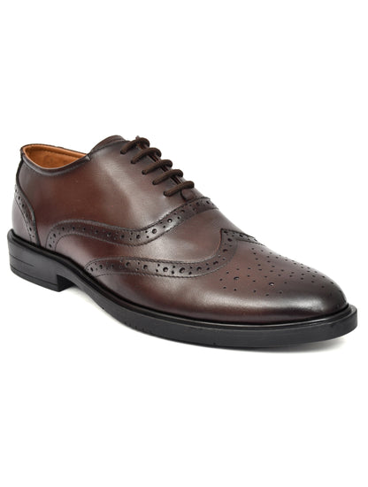 EZRO Premium Brown Leather Brogue Oxford Shoes for Men