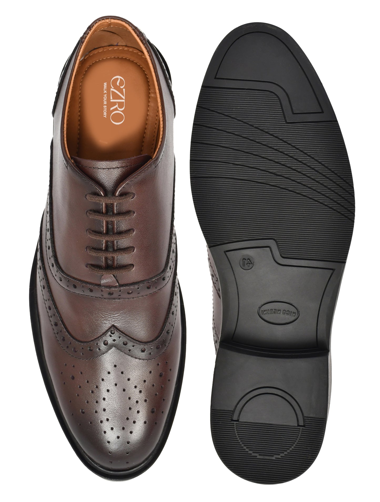 EZRO Premium Brown Leather Brogue Oxford Shoes for Men