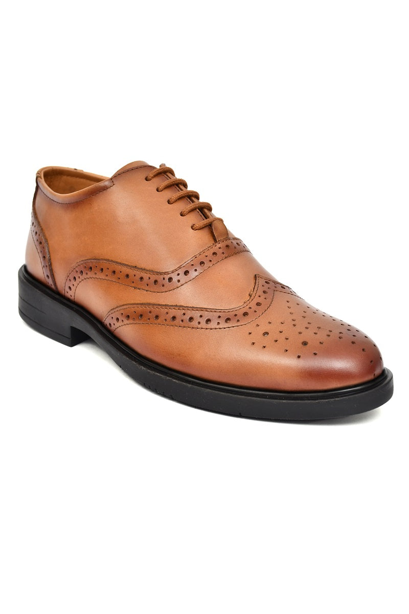 EZRO Men's Tan Leather Wingtip Oxford Brogue Shoes
