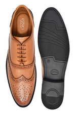 EZRO Men's Tan Leather Wingtip Oxford Brogue Shoes