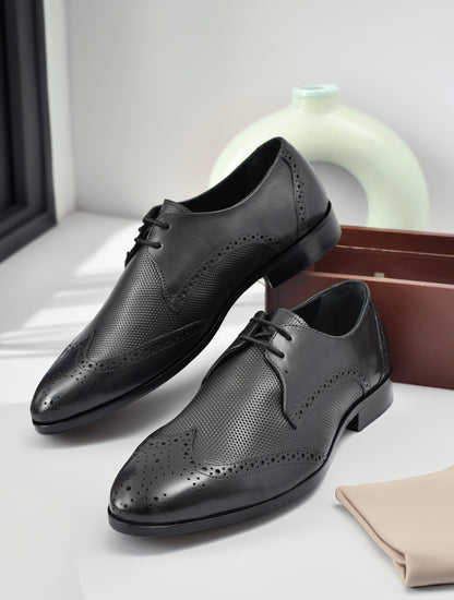 EZRO Men's Premium Black Brogue Leather Shoes