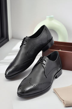 EZRO Men's Premium Black Brogue Leather Shoes