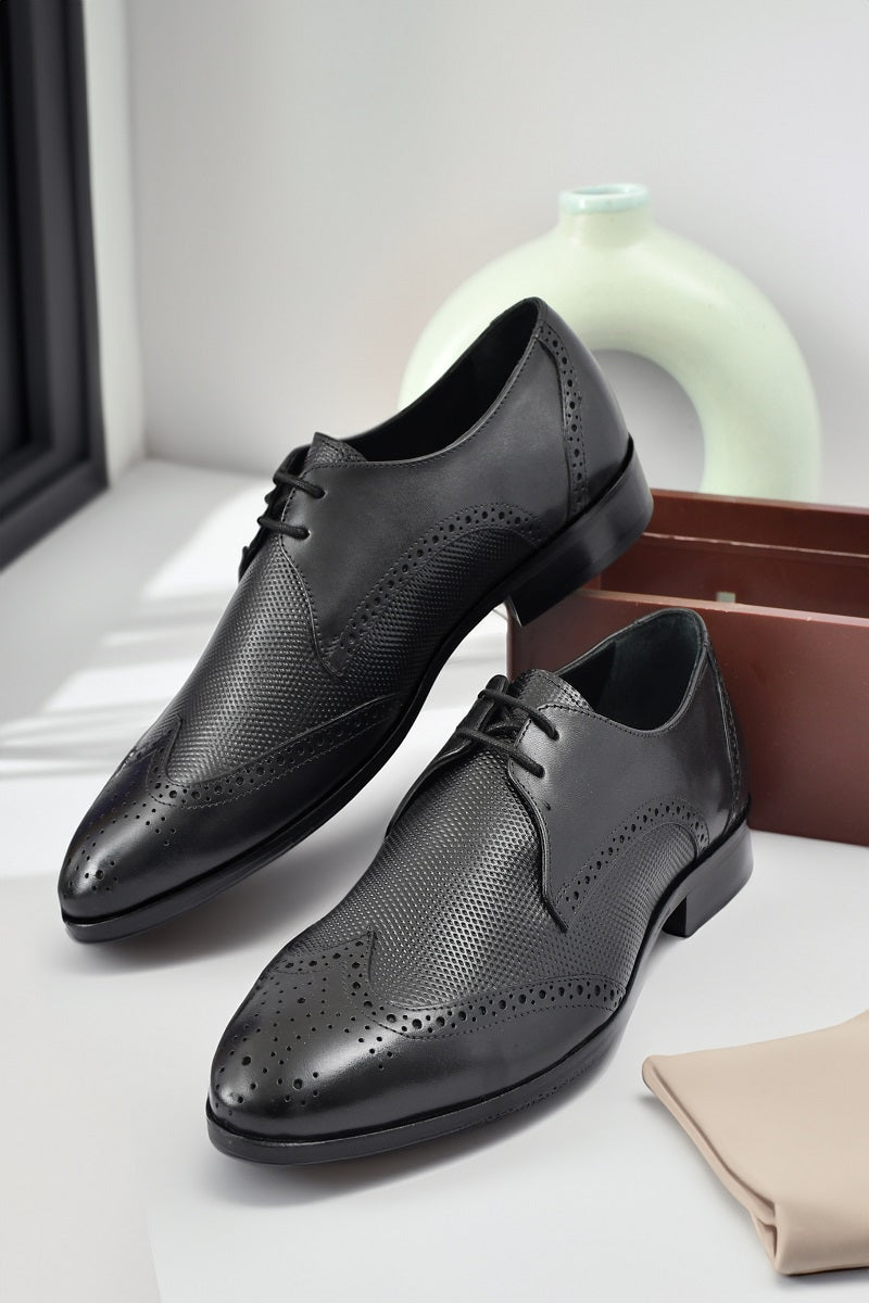 EZRO Men's Premium Black Brogue Leather Shoes