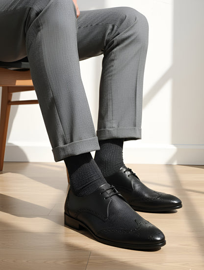 EZRO Men's Premium Black Brogue Leather Shoes