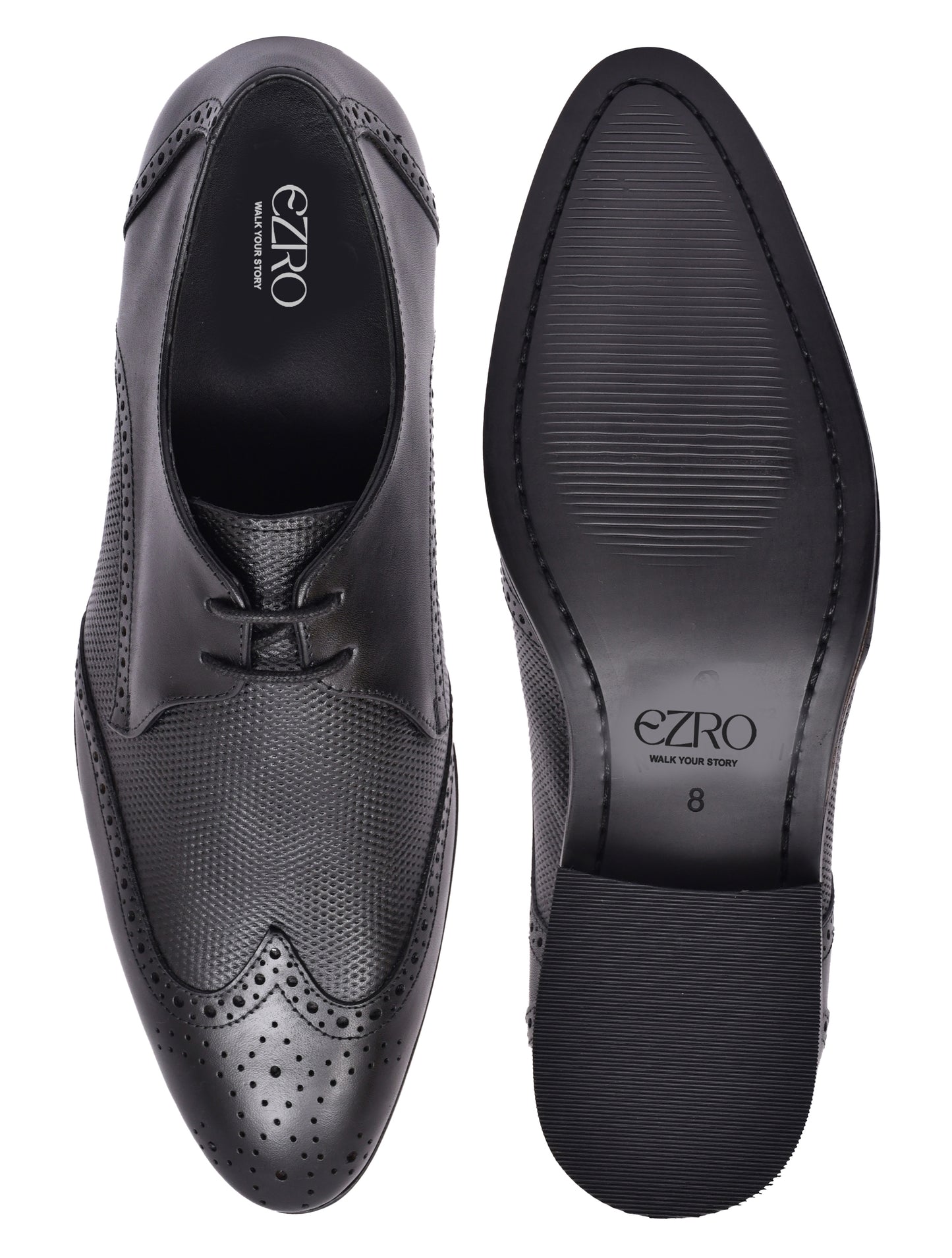 EZRO Men's Premium Black Brogue Leather Shoes