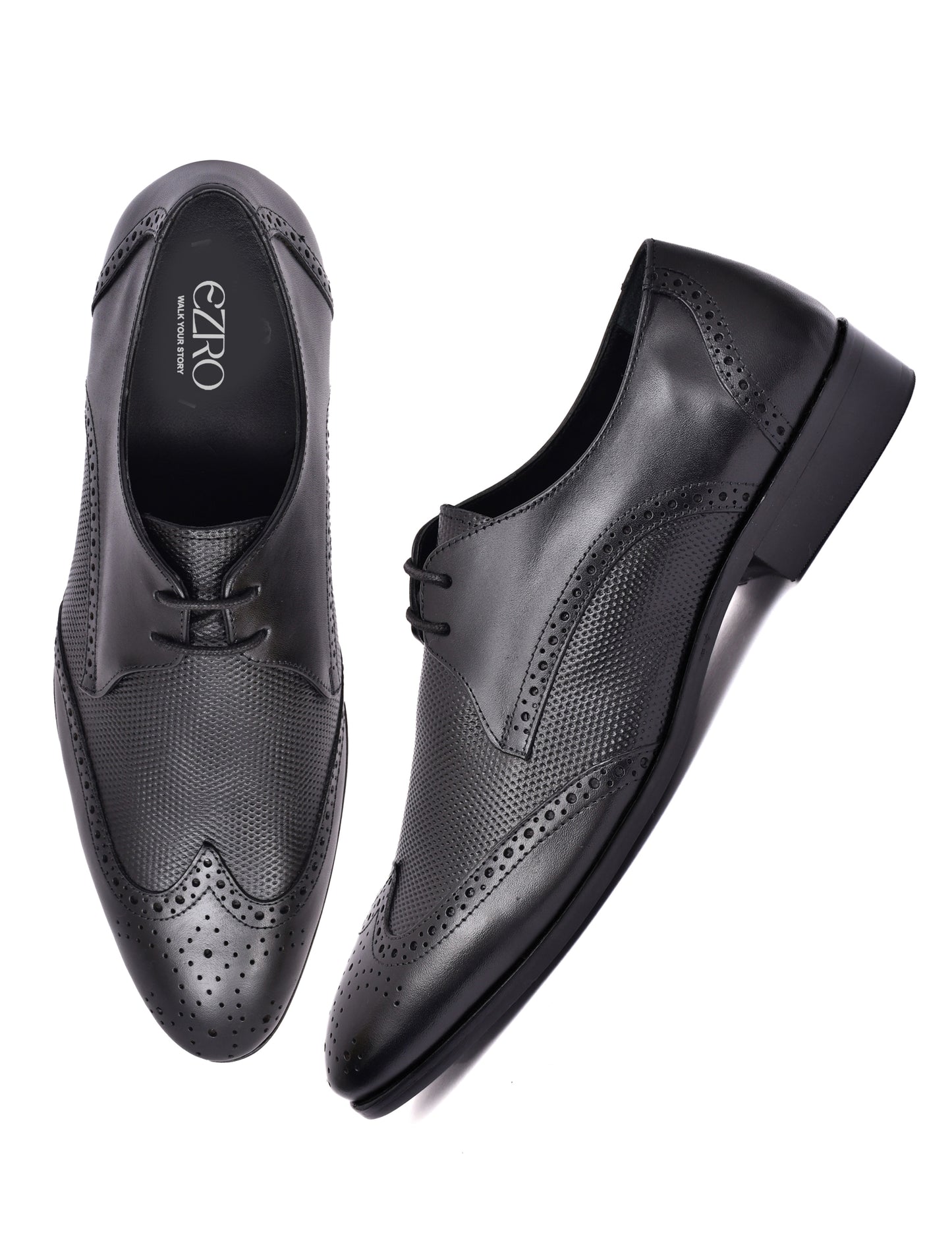 EZRO Men's Premium Black Brogue Leather Shoes