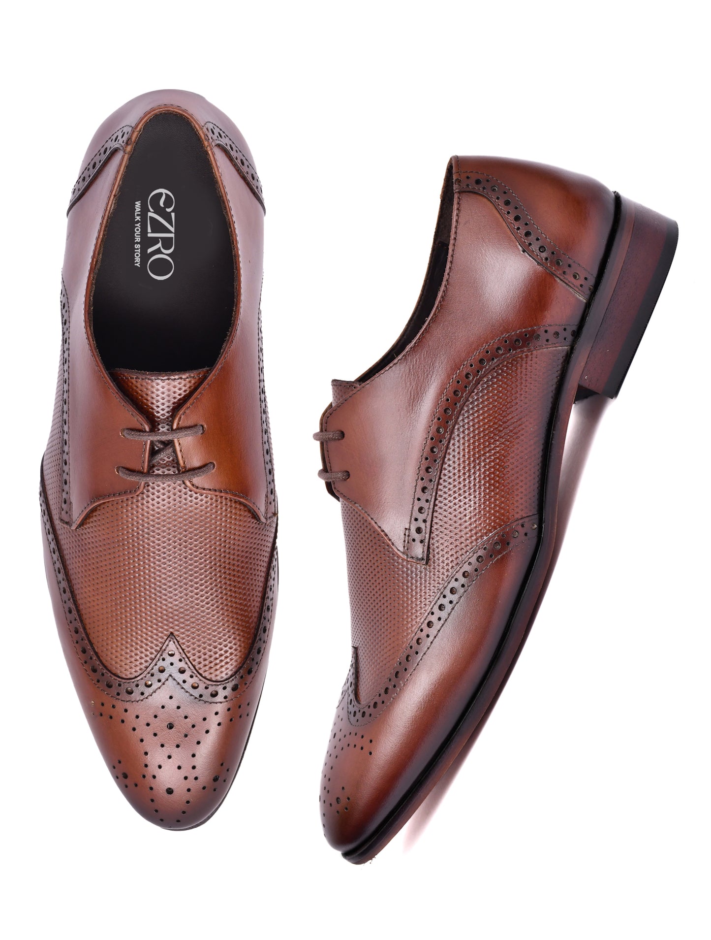 EZRO Men's Lace-Up Brown Leather Business Dress Shoes
