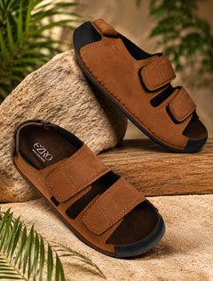 EZRO Men's Tan Adjustable Comfort Sandals | Lightweight Hook & Loop Casual Outdoor Walking Sandals