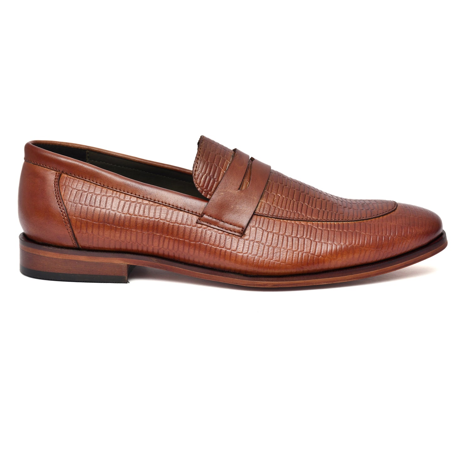 EZRO Men's Premium Tan Textured Leather Penny Loafers | Slip-On Formal Dress Shoes