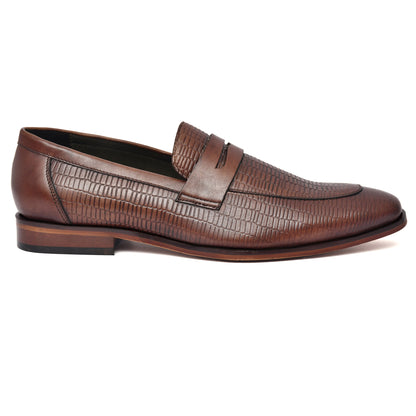 EZRO Men's Premium Blrown Textured Leather Penny Loafers | Slip-On Formal Dress Shoes