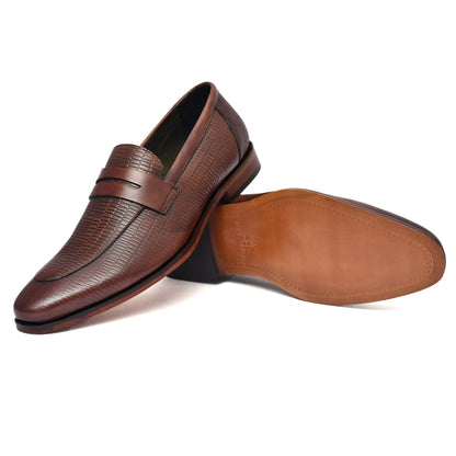 EZRO Men's Premium Blrown Textured Leather Penny Loafers | Slip-On Formal Dress Shoes