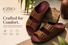 EZRO Men's Brown Adjustable Double Buckle Comfort Slippers | Casual Open-Toe Slip-On Sandals
