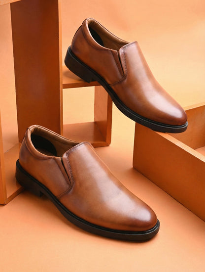 EZRO Men's Classic Tan Leather Slip-On Formal Shoes