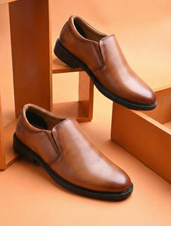 EZRO Men's Classic Tan Leather Slip-On Formal Shoes