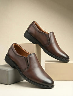 EZRO Men's Classic Brown Leather Slip-On Formal Shoes