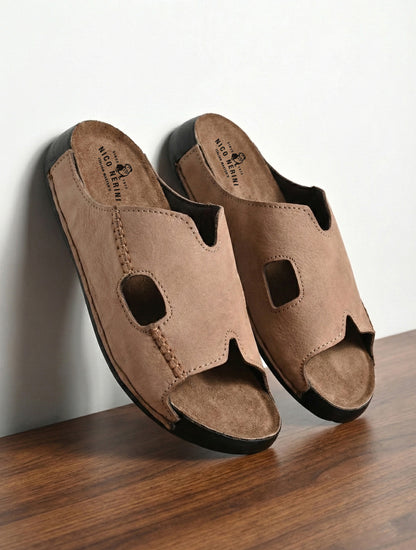EZRO Men's Brown Comfort Slippers | Premium Open-Toe Casual Slip-On Slippers for Home & Everyday Wear