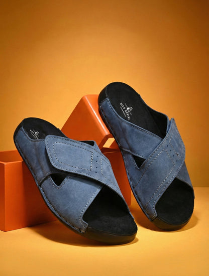 EZRO Men's Blue Adjustable Comfort Slippers | Lightweight Casual Slide Sandals for Everyday Wear
