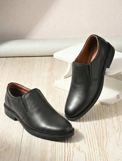 EZRO Men's Classic Black Leather Slip-On Formal Shoes