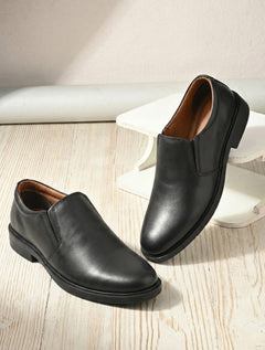 EZRO Men's Classic Black Leather Slip-On Formal Shoes