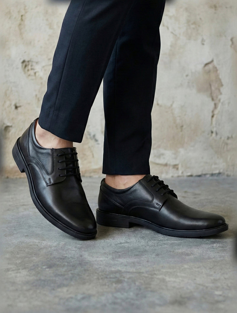 Men's Black Genuine Leather Derby Formal Shoes – Lace-Up Office Dress Shoes
