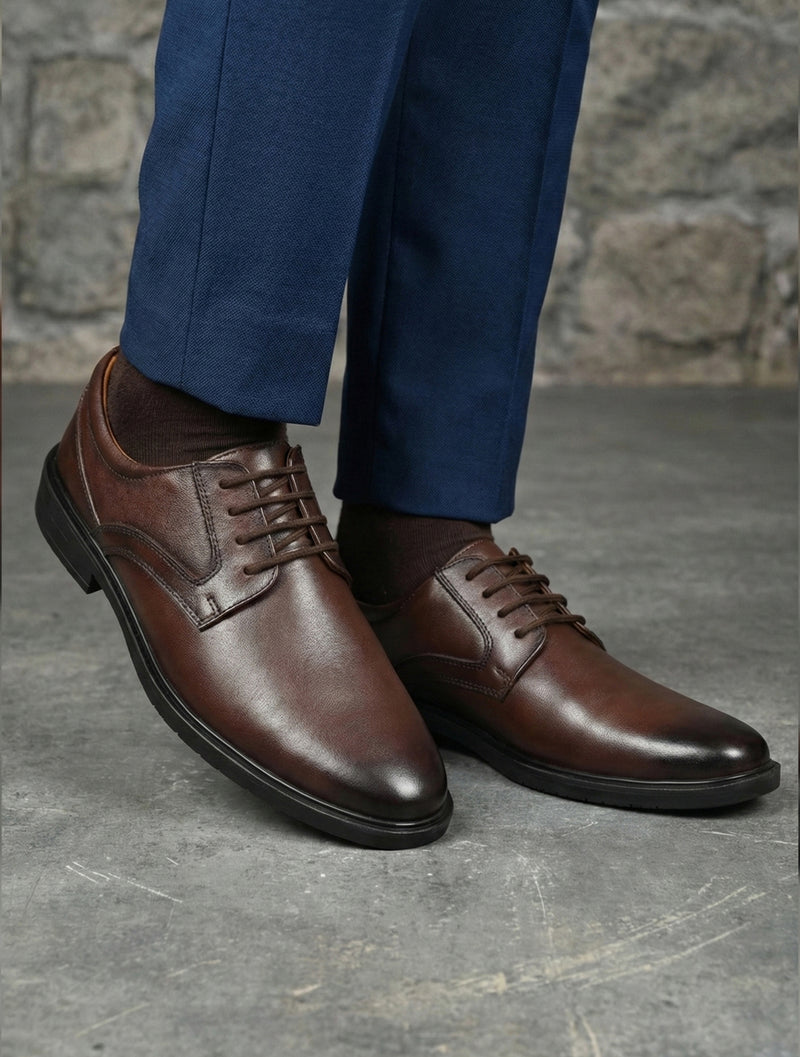 Classic Brown Leather Derby Shoes for Men – Premium Formal Lace-Up Shoes