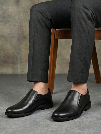 EZRO Men's Classic Black Leather Slip-On Formal Shoes