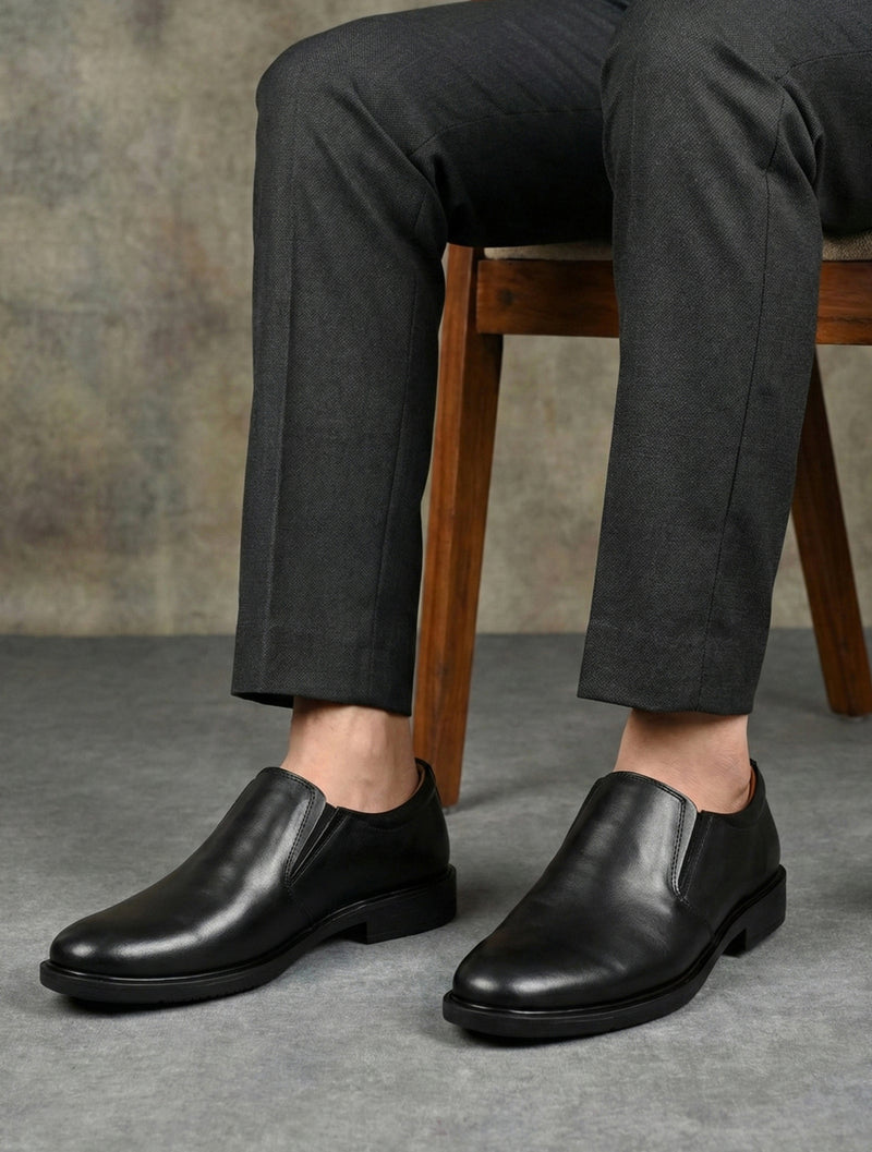 EZRO Men's Classic Black Leather Slip-On Formal Shoes
