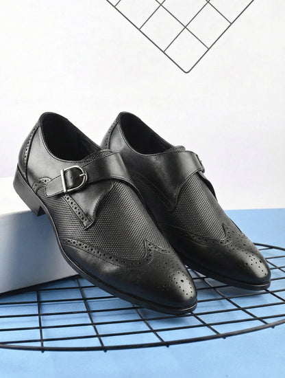 EZRO Men's Black Monk Strap Formal Dress Shoes | Premium Slip-On Business & Party Shoes
