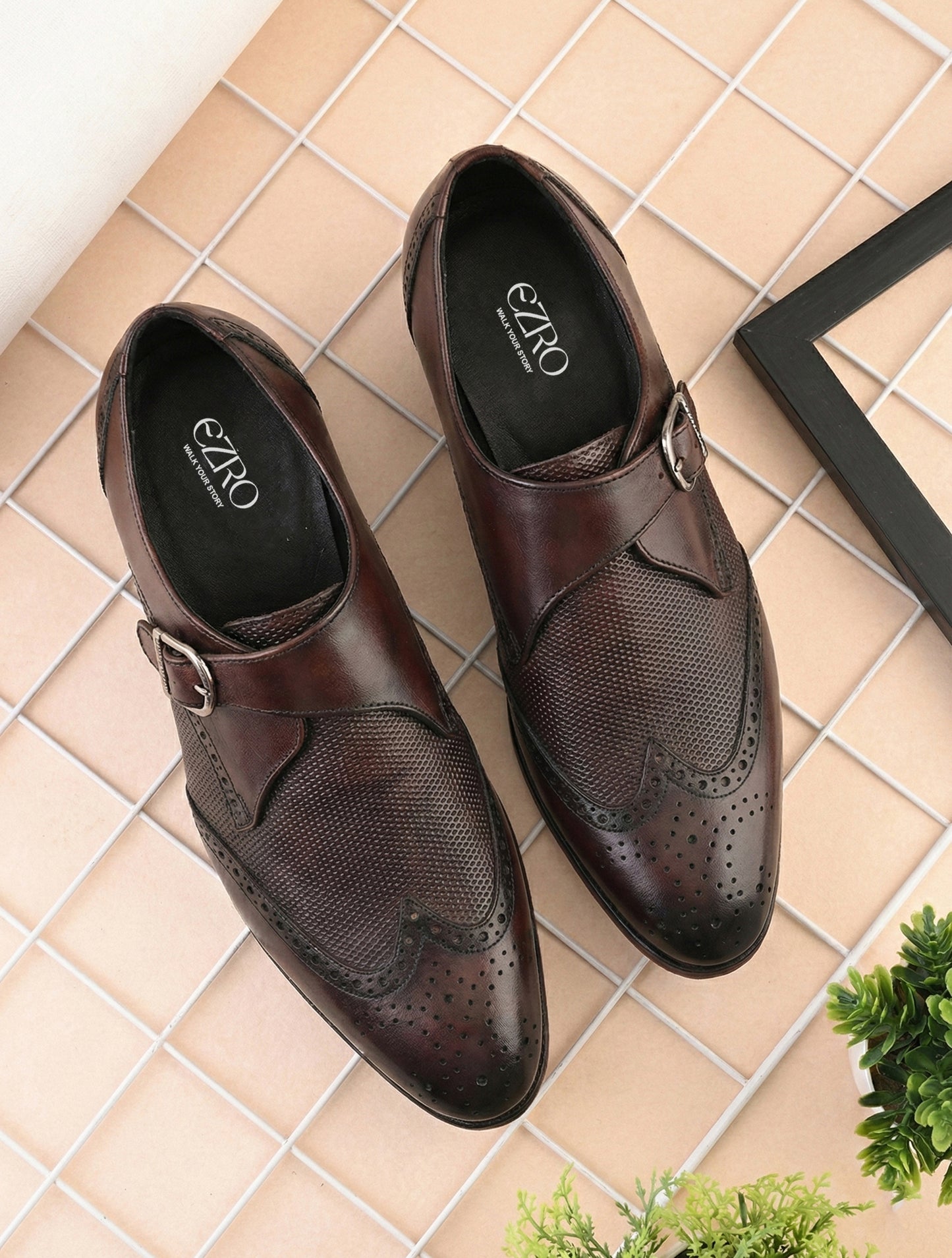 EZRO Men's Wine Monk Strap Formal Dress Shoes | Premium Slip-On Business & Party Shoes