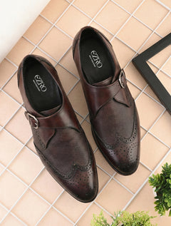 EZRO Men's Wine Monk Strap Formal Dress Shoes | Premium Slip-On Business & Party Shoes