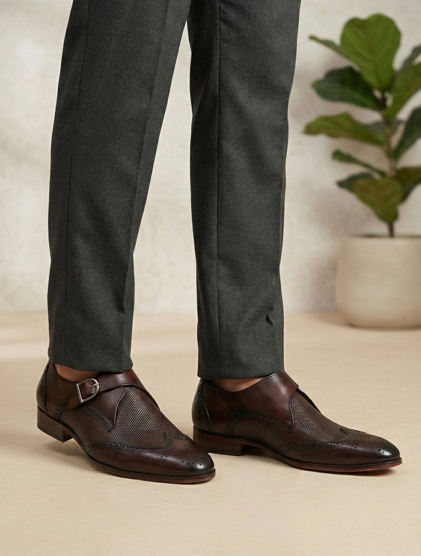 EZRO Men's Wine Monk Strap Formal Dress Shoes | Premium Slip-On Business & Party Shoes