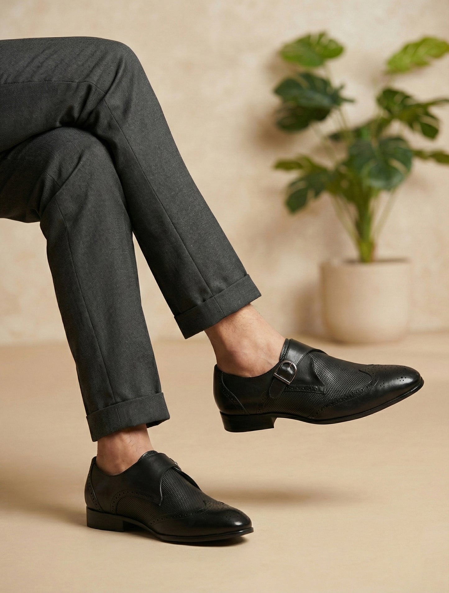 EZRO Men's Black Monk Strap Formal Dress Shoes | Premium Slip-On Business & Party Shoes