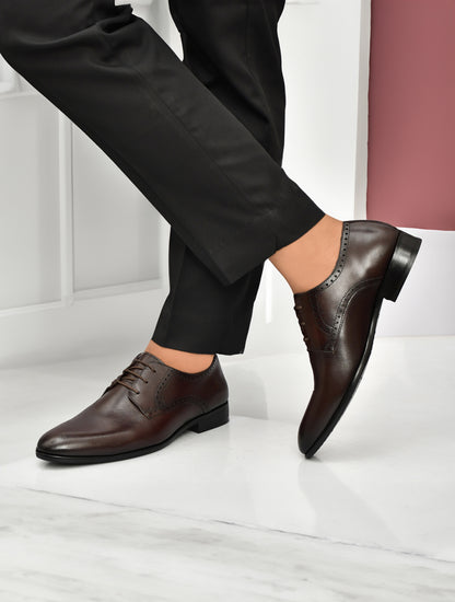 EZRO Men's Classic Brown Leather Derby Dress Shoes