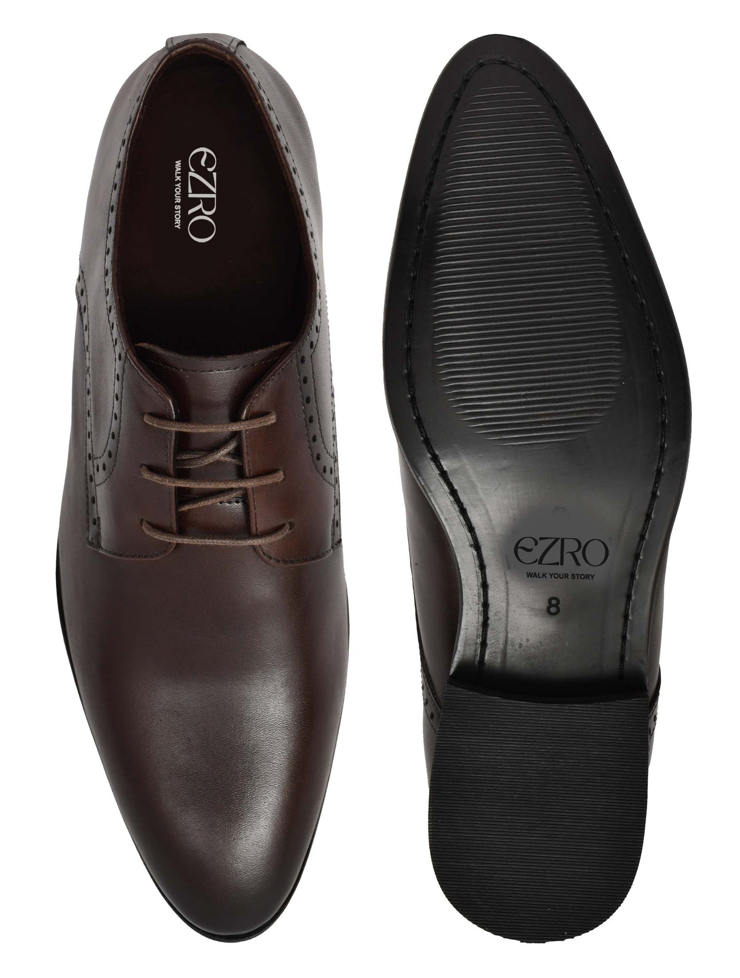 EZRO Men's Classic Brown Leather Derby Dress Shoes